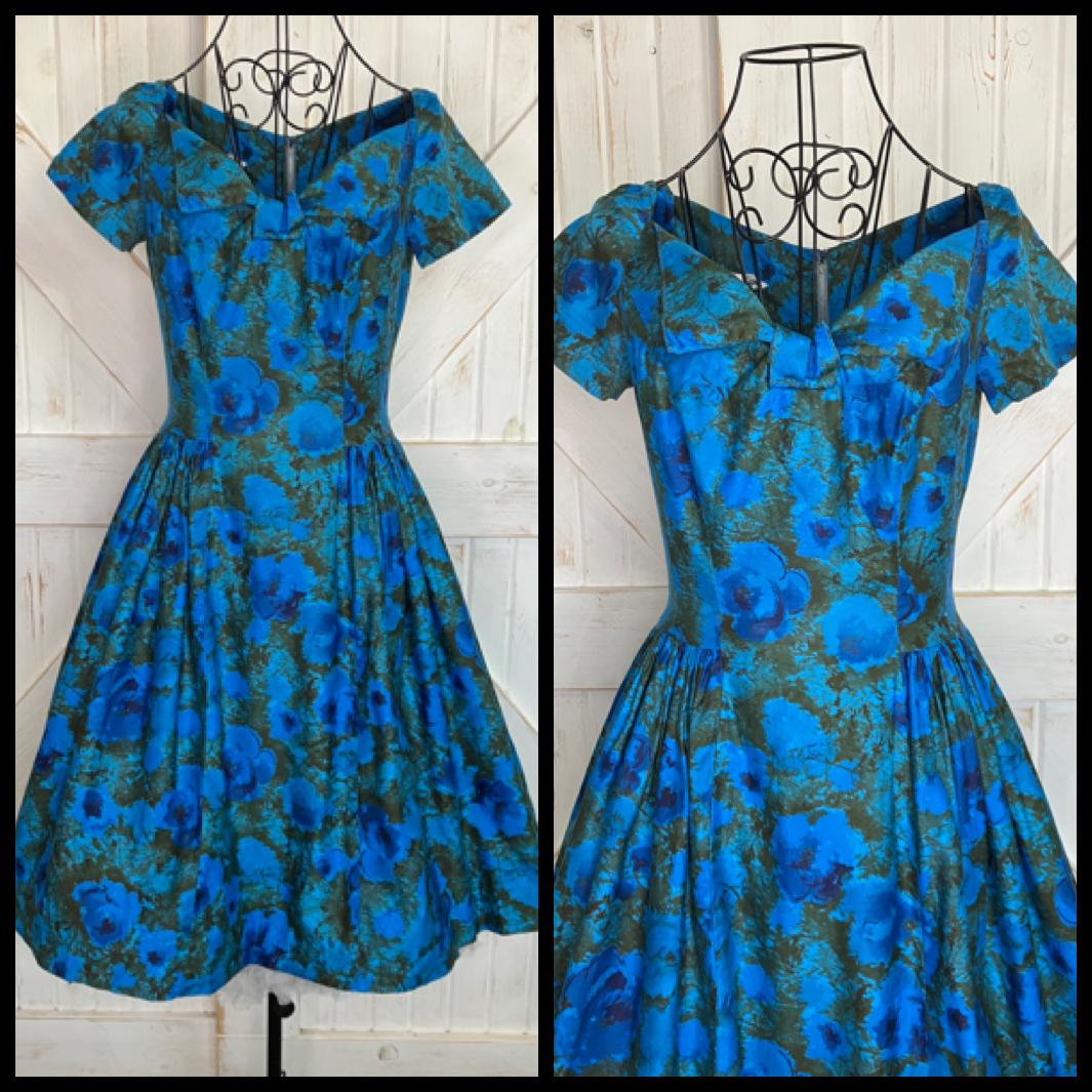 50's Vintage Bloomfield Connie Chase Teal Blue Green Black Dapper Pin Up Rockabilly Lucy Dress