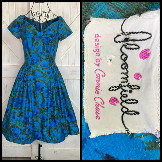 50's Vintage Bloomfield Connie Chase Teal Blue Green Black Dapper Pin Up Rockabilly Lucy Dress