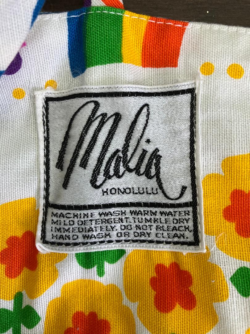 70's Vintage Malia Honolulu Rainbow Train Beach Sun Palm Tree Novelty Print Hawaiian Mini Sundress Dress