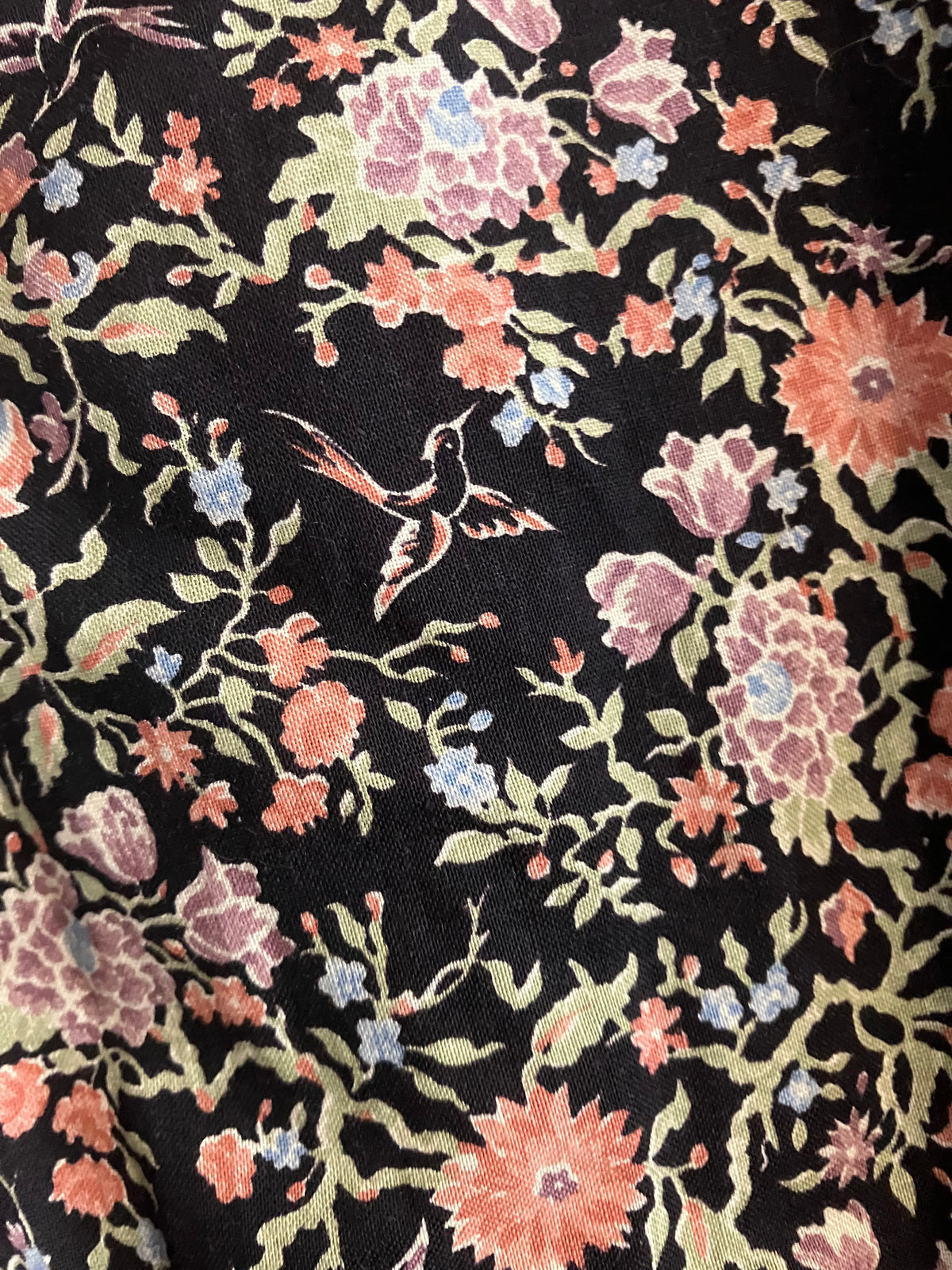 70's Vintage Candi Jones Black Velvet Pink Calico Bird Print Prairie Gunne Sax STYLE Midi Dress