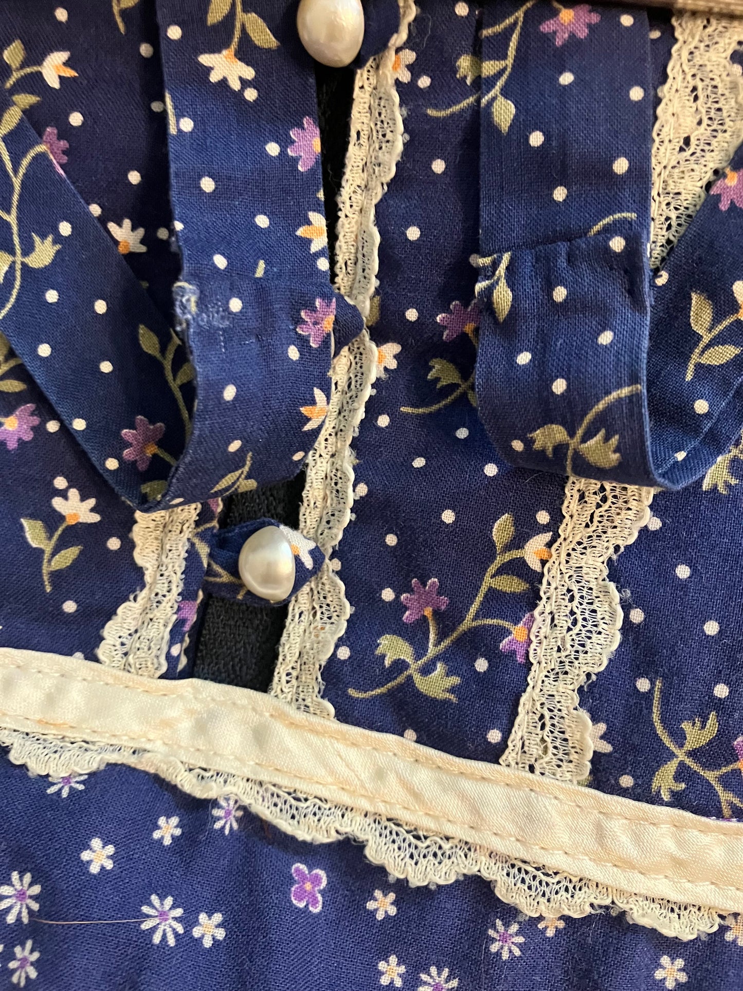 70's Vintage Gunne Sax Blue White Purple Calico Sweetheart Prairie Maxi Sundress Dress 9 *FLAWS