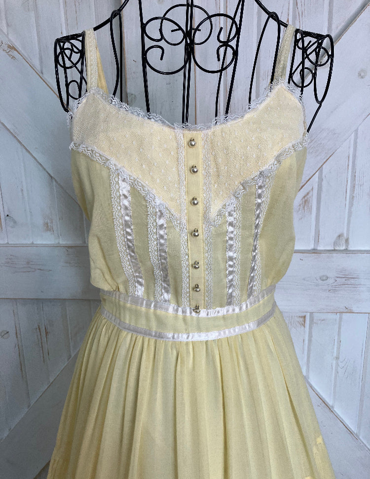 70's Vintage Gunne Sax Sunshine Yellow White Sundress Prairie Tea Garden Maxi Dress 7