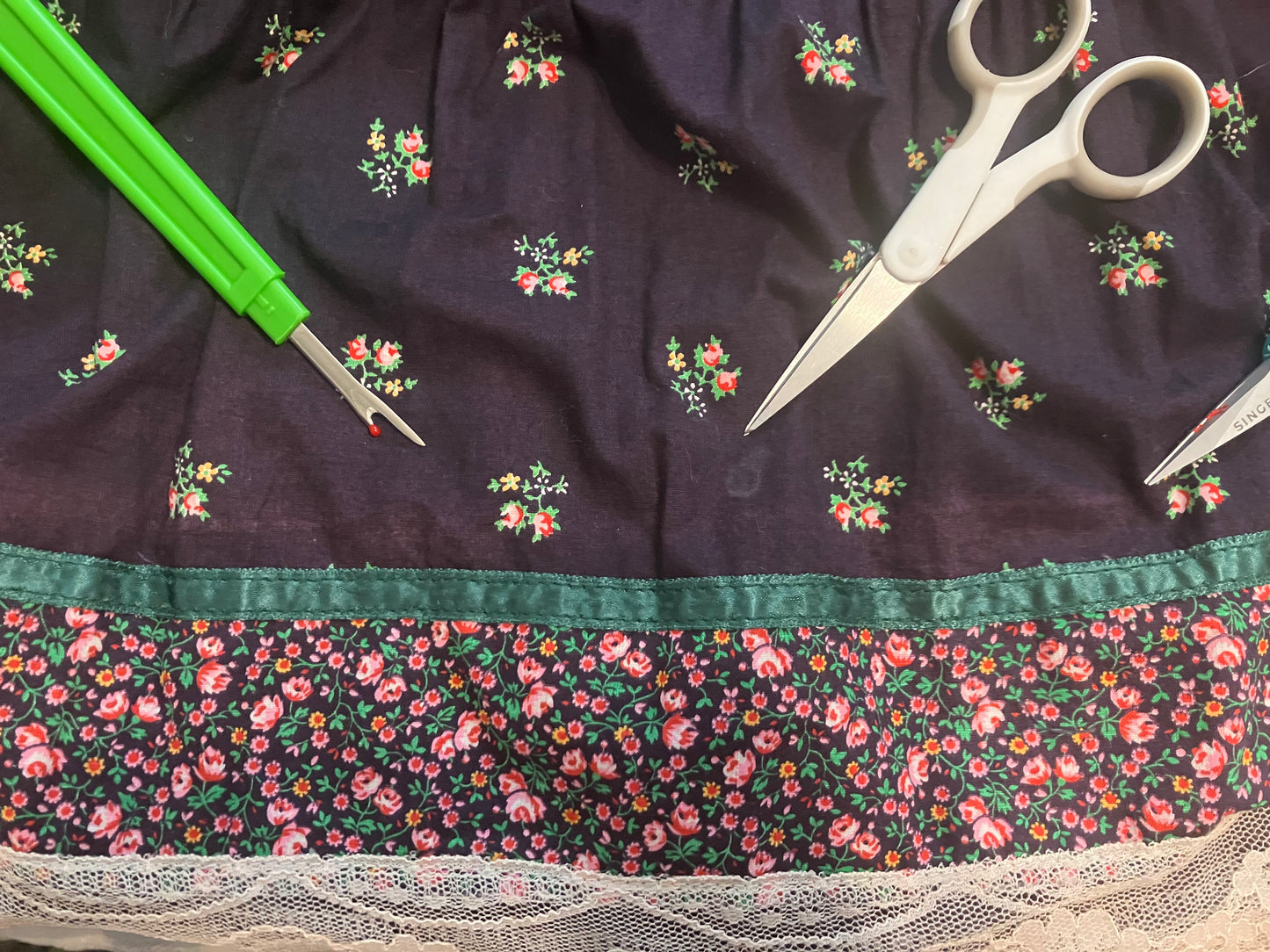 70's Vintage Gunne Sax Jessica's Gunnies Blue Pink Green Calico Prairie Skirt 13 *WOUNDED BIRD