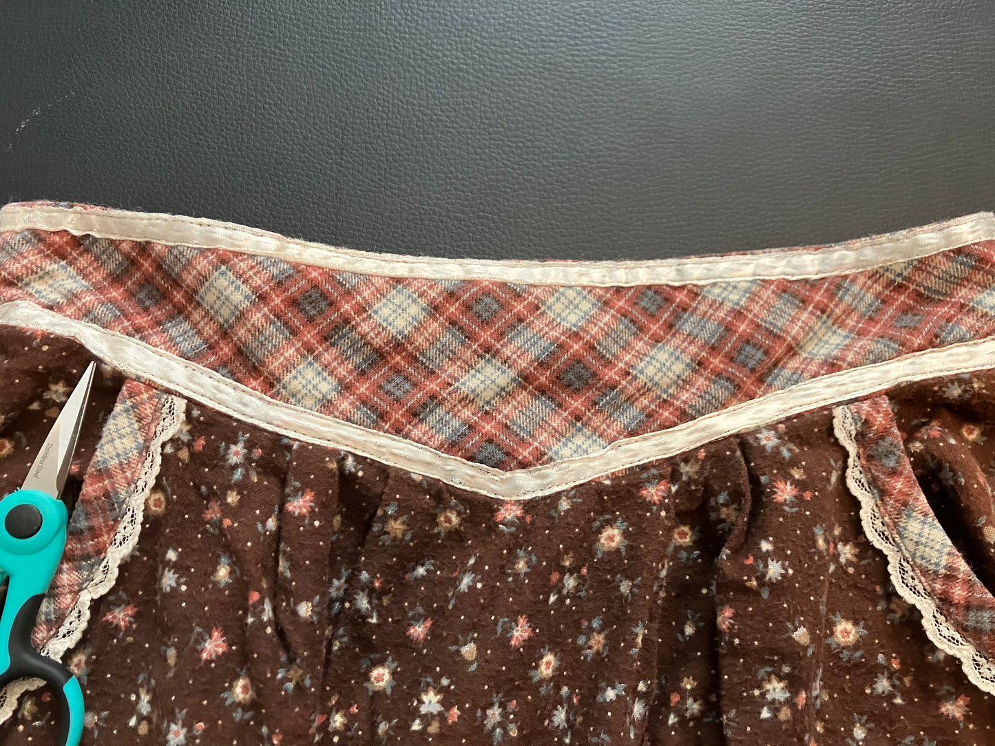 70's Vintage Gunne Sax Jessica's Gunnies Brown Calico Plaid White Polka Dot Flannel Prairie Midi Skirt 9