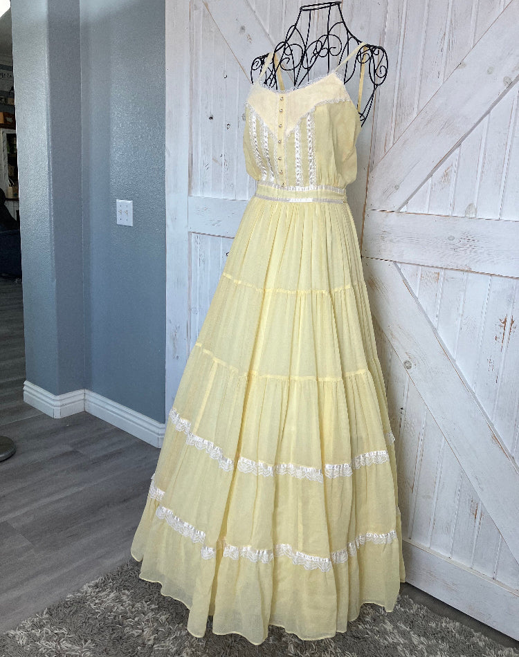 70's Vintage Gunne Sax Sunshine Yellow White Sundress Prairie Tea Garden Maxi Dress 7