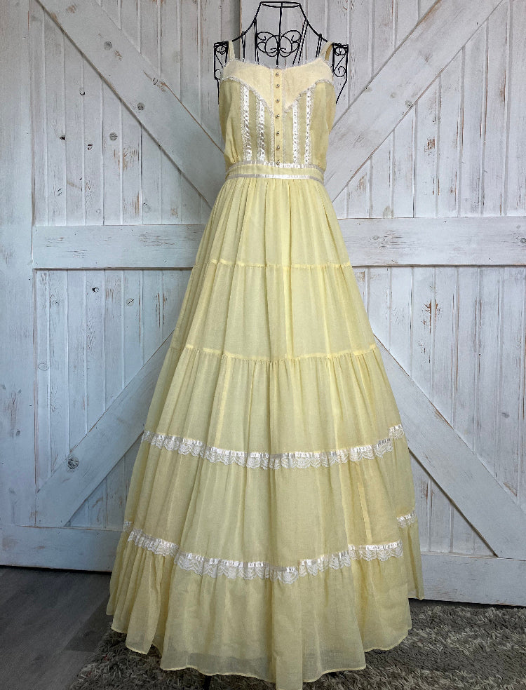 70's Vintage Gunne Sax Sunshine Yellow White Sundress Prairie Tea Garden Maxi Dress 7