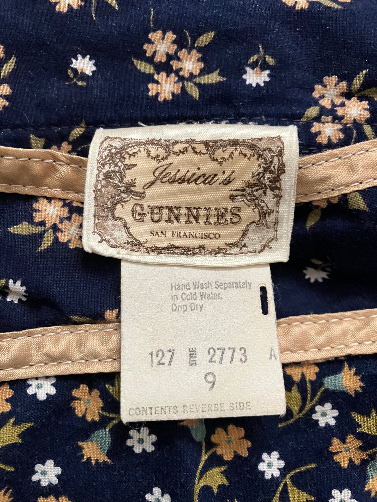 70's Vintage Gunne Sax Jessica's Gunnies Blue Yellow Gold Ivory Calico Prairie Midi Skirt 9