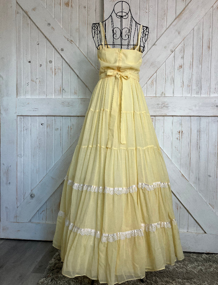 70's Vintage Gunne Sax Sunshine Yellow White Sundress Prairie Tea Garden Maxi Dress 7