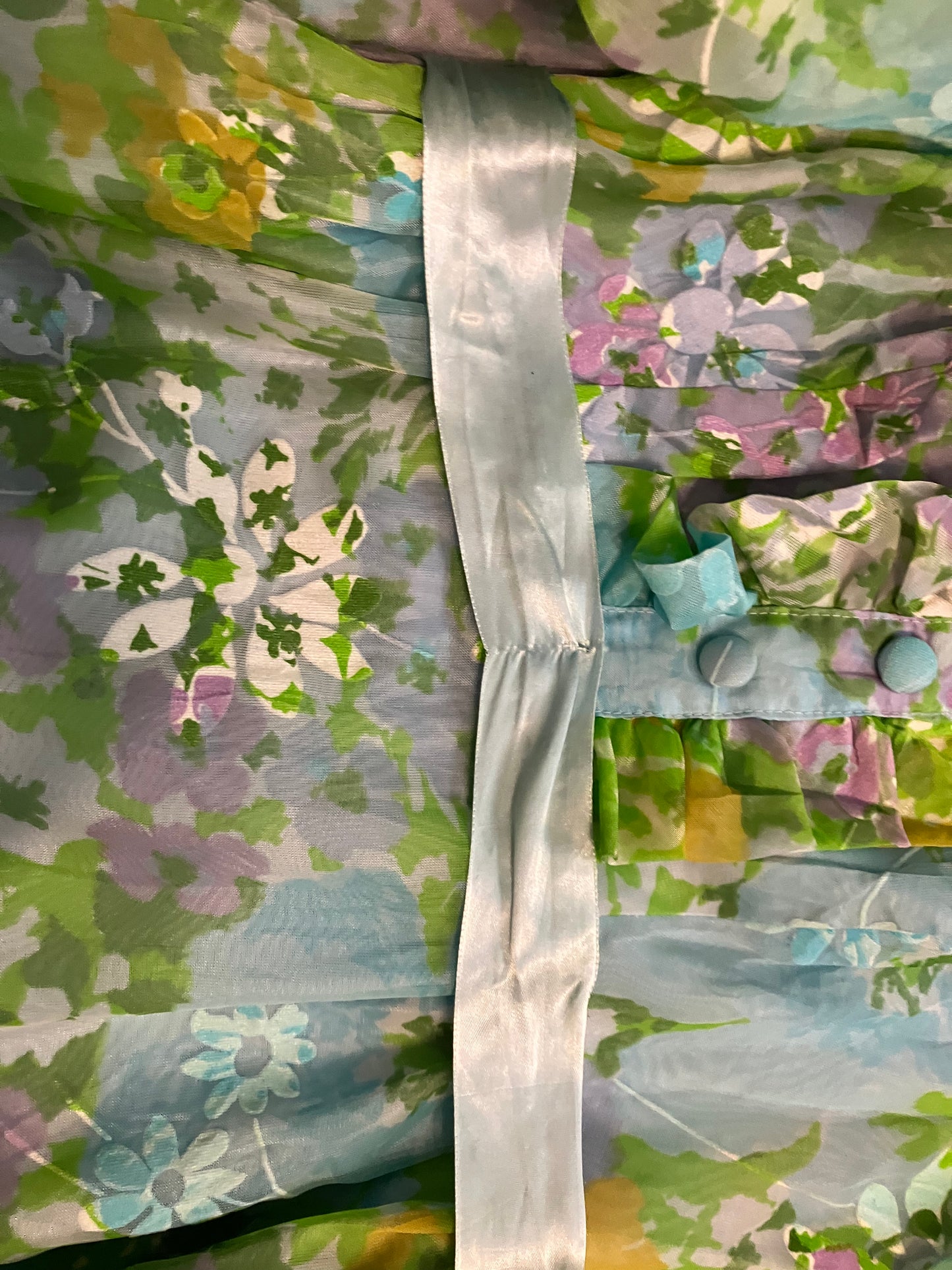 60's Vintage Mod Blue Green Yellow Purple Floral Hostess Maxi Dress