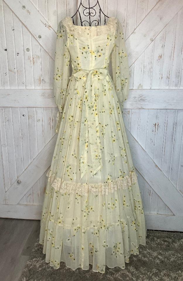 70's Vintage Gunne Sax Yellow Black Green Sunflower Calico One Eyed Susan Prairie Maxi Dress *ALTERED