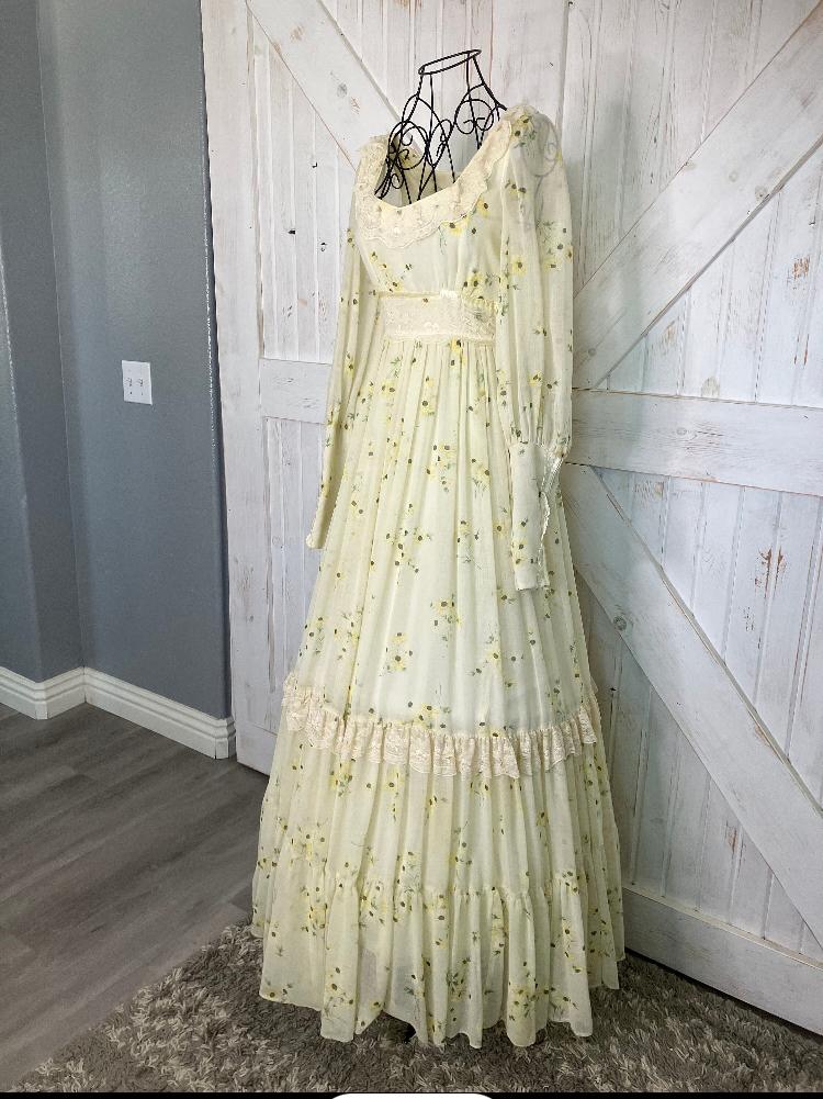 70's Vintage Gunne Sax Yellow Black Green Sunflower Calico One Eyed Susan Prairie Maxi Dress *ALTERED