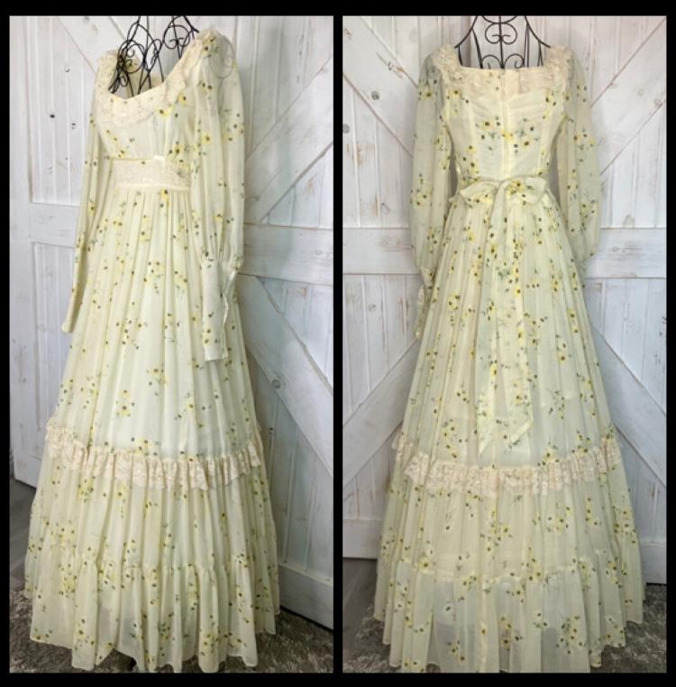 70's Vintage Gunne Sax Yellow Black Green Sunflower Calico One Eyed Susan Prairie Maxi Dress *ALTERED