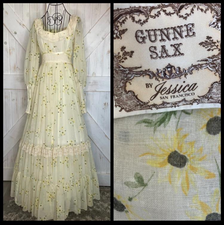 70's Vintage Gunne Sax Yellow Black Green Sunflower Calico One Eyed Susan Prairie Maxi Dress *ALTERED