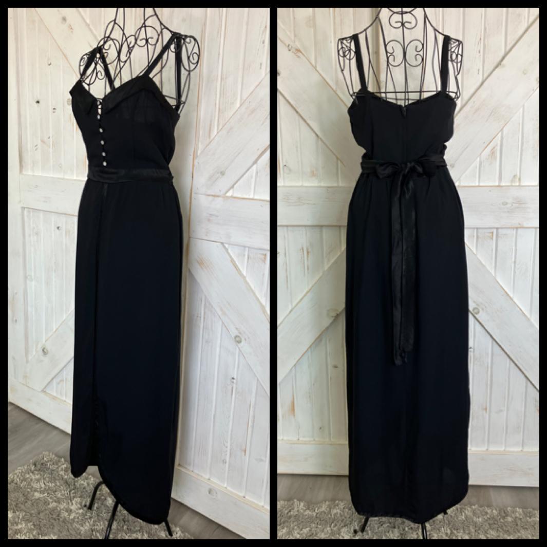 70's Vintage Gunne Sax Black Sexy Cocktail Party Witchy Goth Sundress Maxi Dress 9