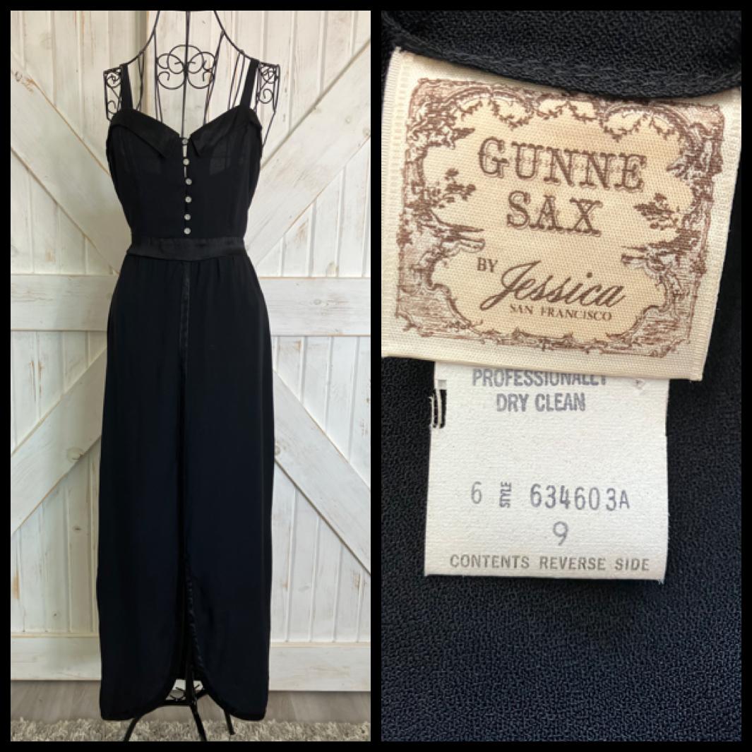 70's Vintage Gunne Sax Black Sexy Cocktail Party Witchy Goth Sundress Maxi Dress 9