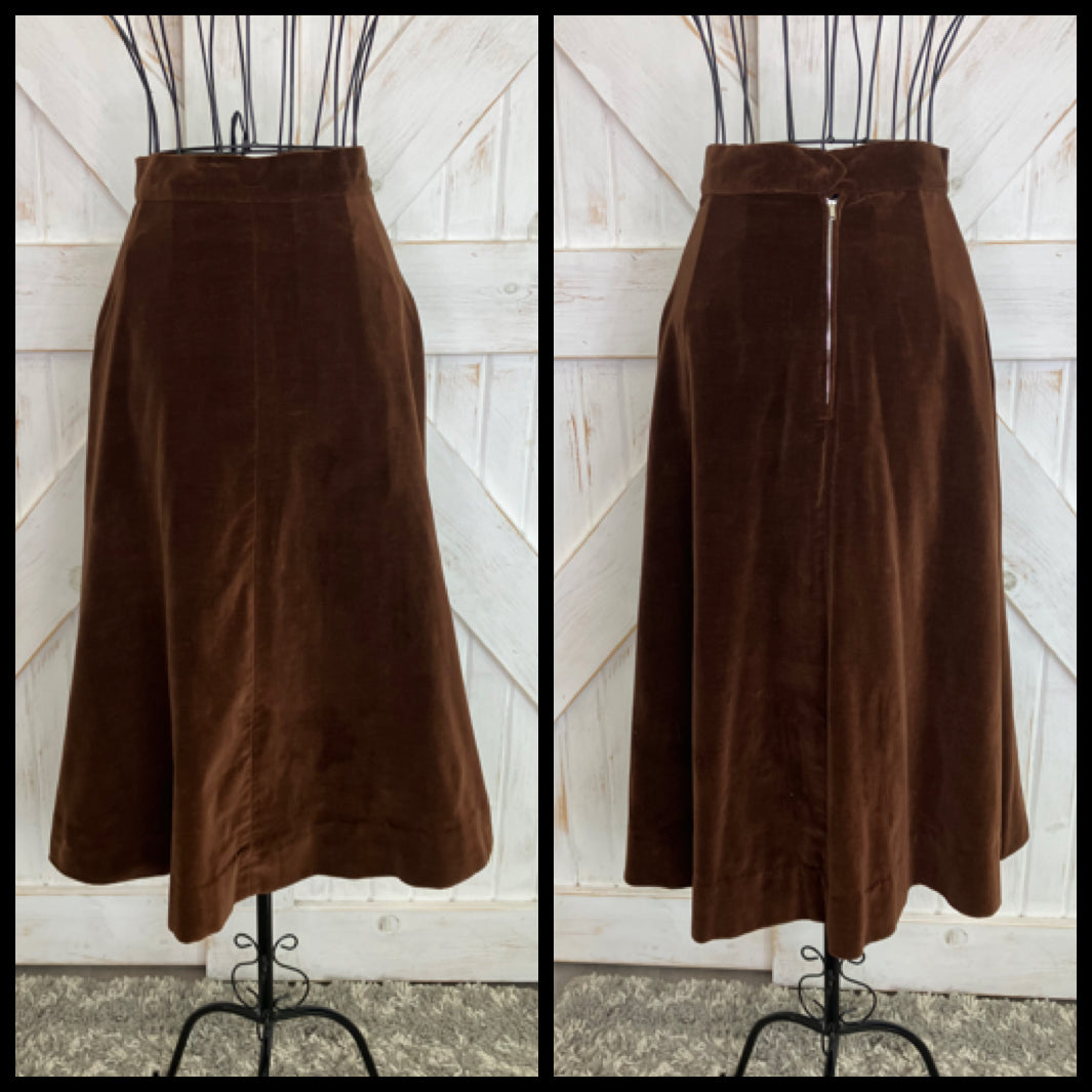 Vintage velvet look best brown circle skirt coat