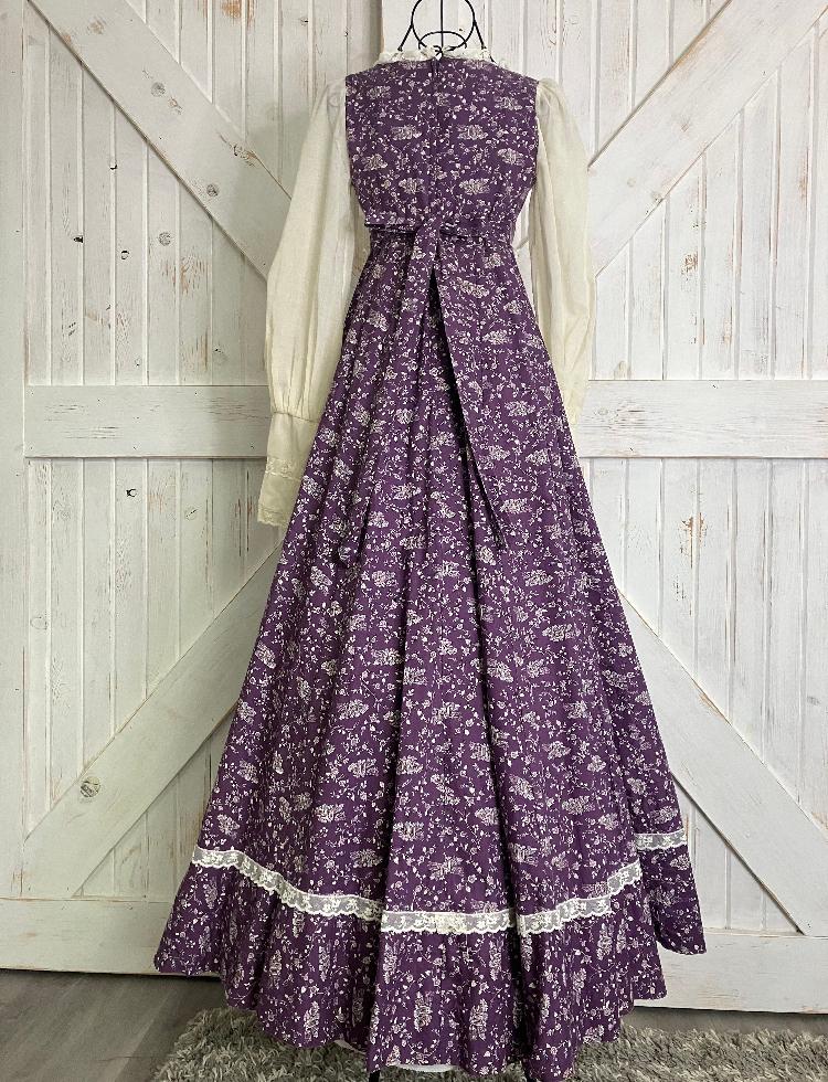 70's Vintage Gunne Sax Purple White Blue Floral Vine Church Town House on Hill Novelty Prairie Maxi Dress