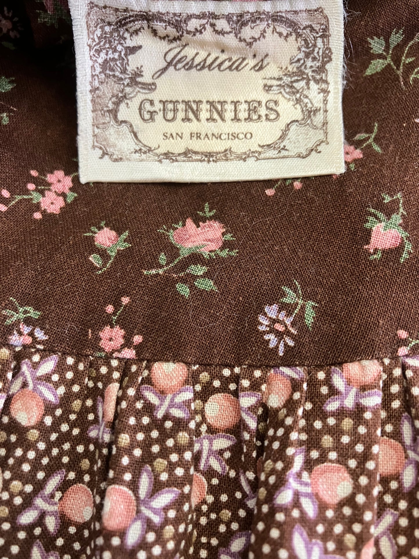 70's Vintage Gunne Sax Jessica's Gunnies Brown Pink Calico Rose Berry Prairie Midi Skirt *FLAWS