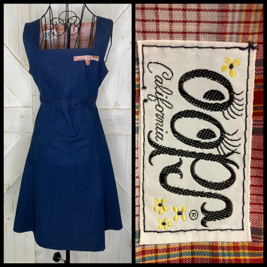 70's Vintage Oops California Blue Jean Denim Prairie Cowgirl Mini Sundress Dress