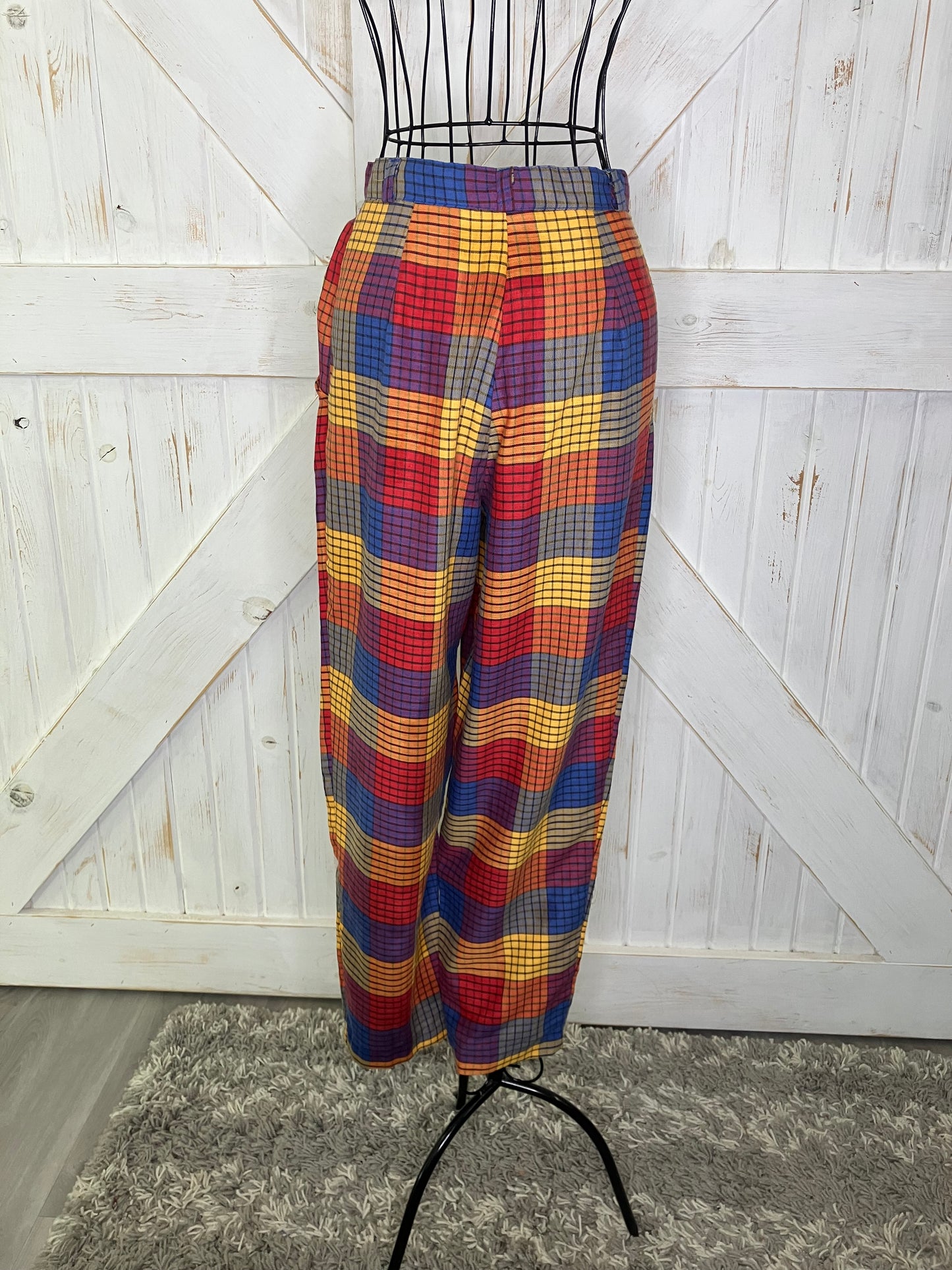 70's Vintage Eber San Francisco Rainbow Plaid Red Blue Yellow Pants Trousers