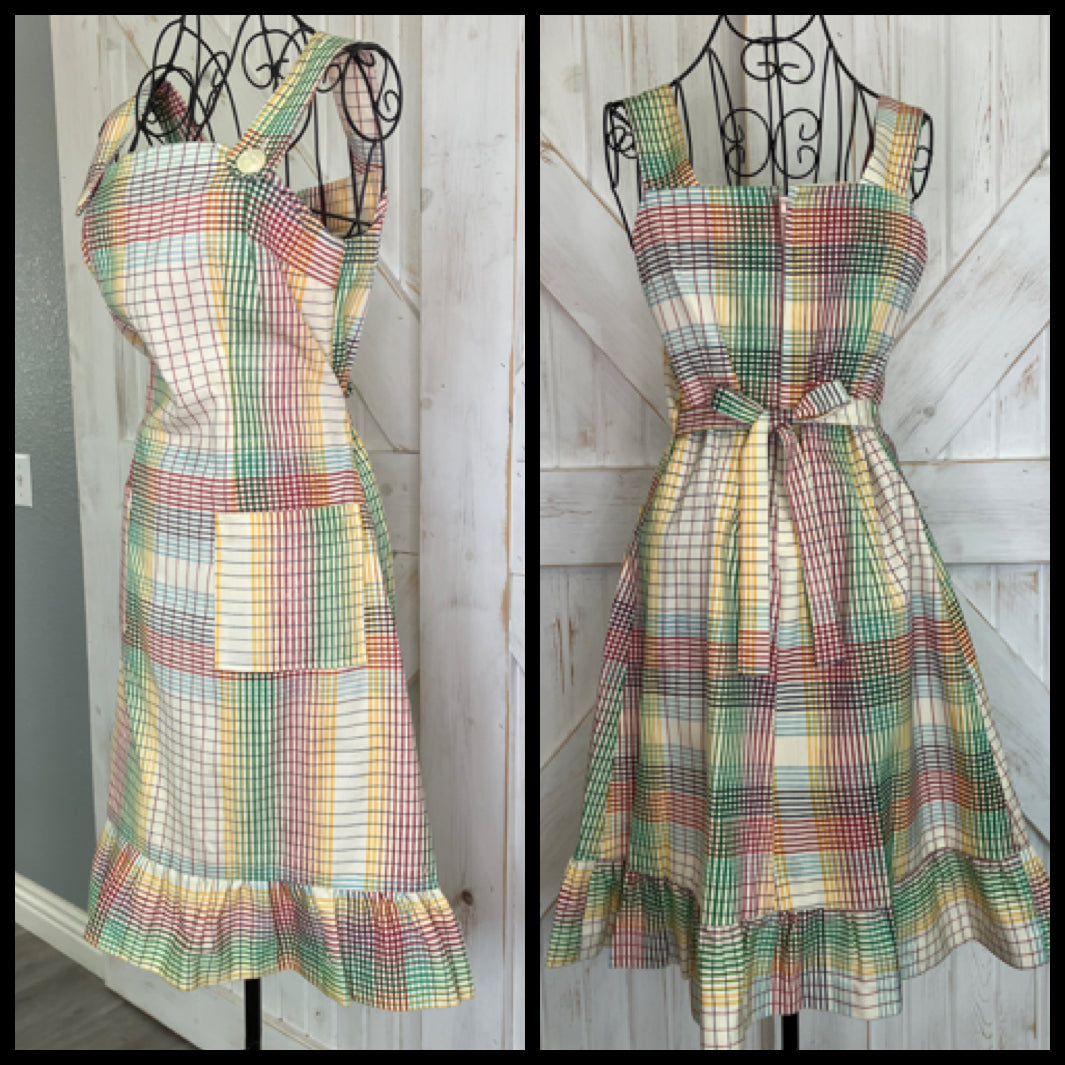 60's Vintage Rainbow White Red Green Blue Pinafore Go Go Sundress Mini Dress