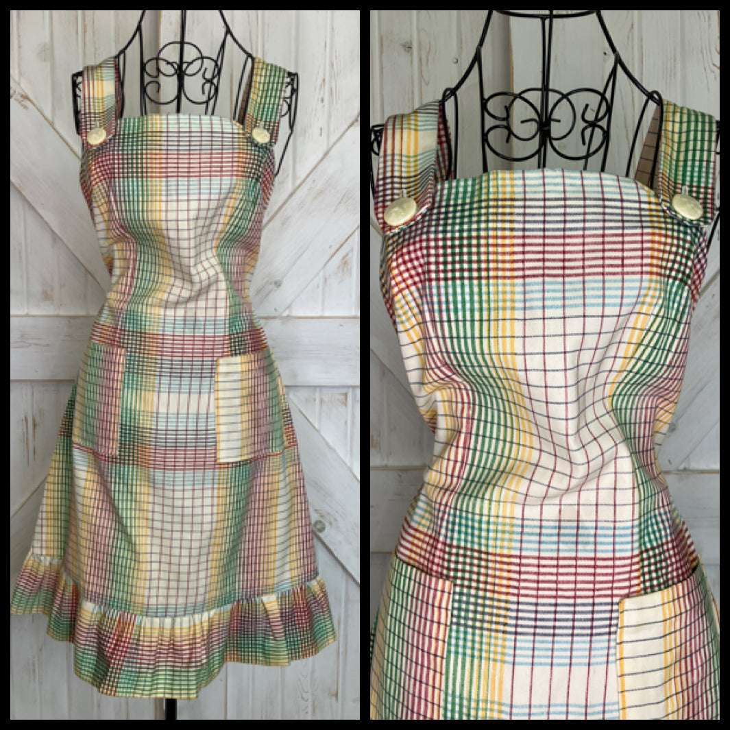 60's Vintage Rainbow White Red Green Blue Pinafore Go Go Sundress Mini Dress