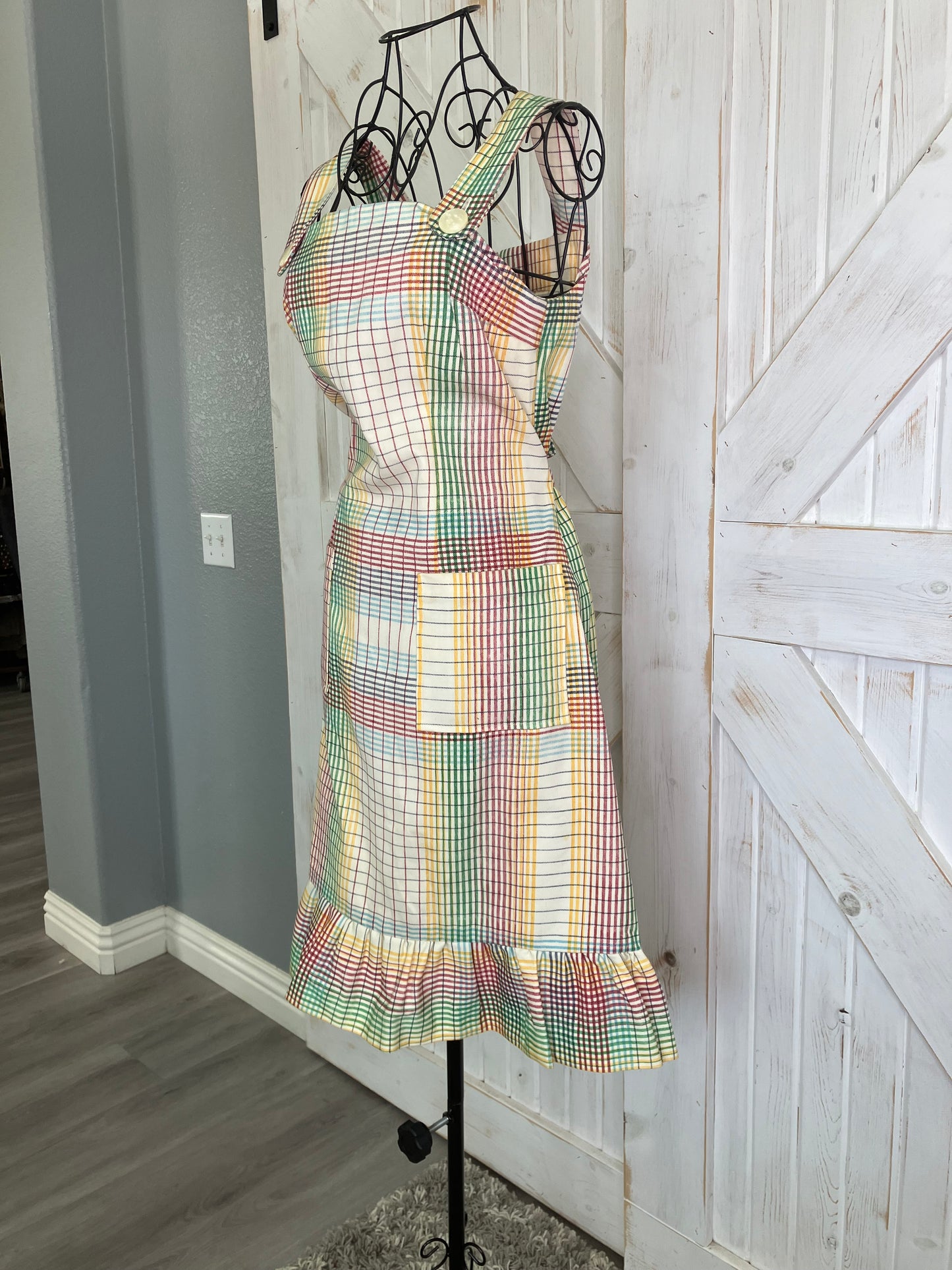 60's Vintage Rainbow White Red Green Blue Pinafore Go Go Sundress Mini Dress