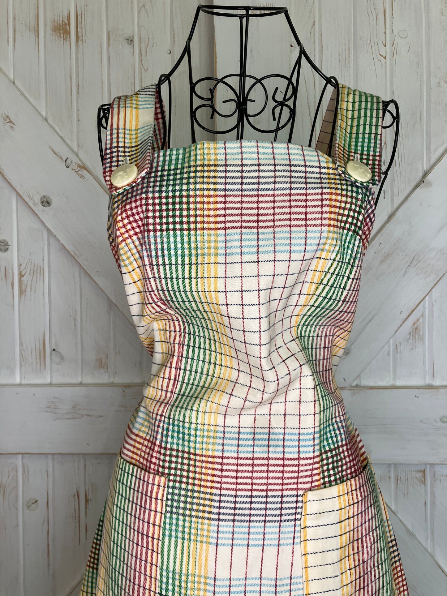 60's Vintage Rainbow White Red Green Blue Pinafore Go Go Sundress Mini Dress