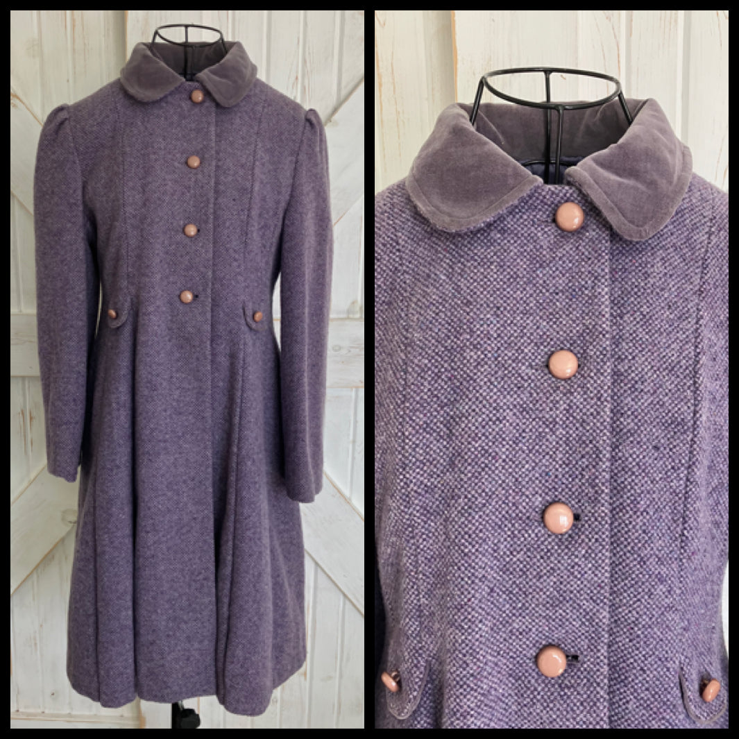 60's Vintage FW Fischer Purple Tweed Mod Mad Men Peacoat Coat