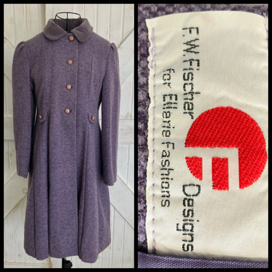 60's Vintage FW Fischer Purple Tweed Mod Mad Men Peacoat Coat