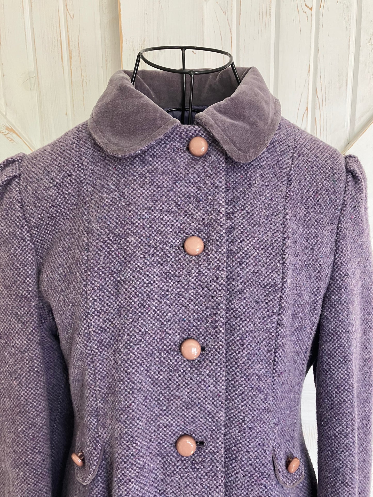 60's Vintage FW Fischer Purple Tweed Mod Mad Men Peacoat Coat