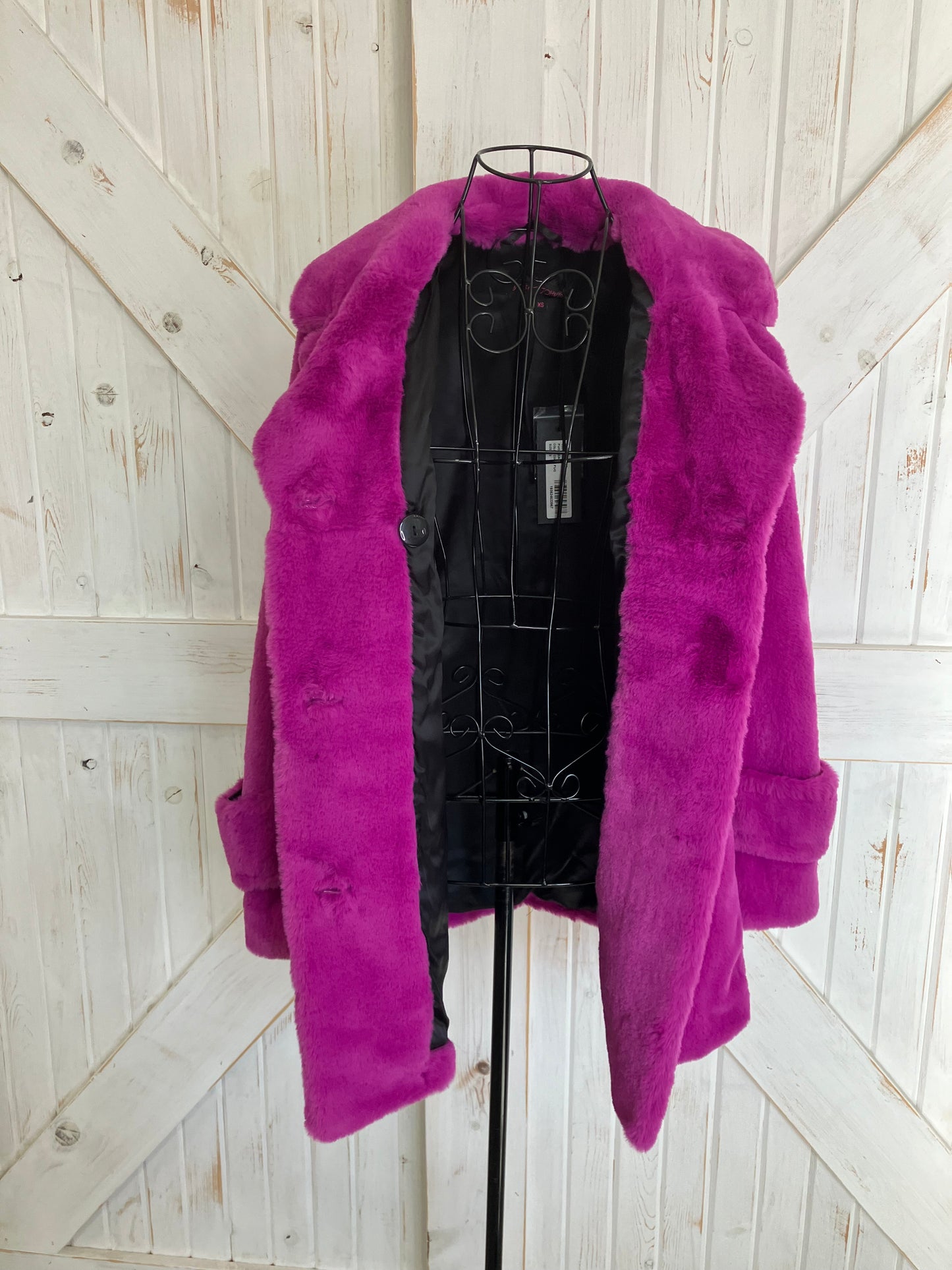 90's Deadstock with Tags Betsey Johnson Purple Pink Shag Fluffy Peacoat Pea Coat XS