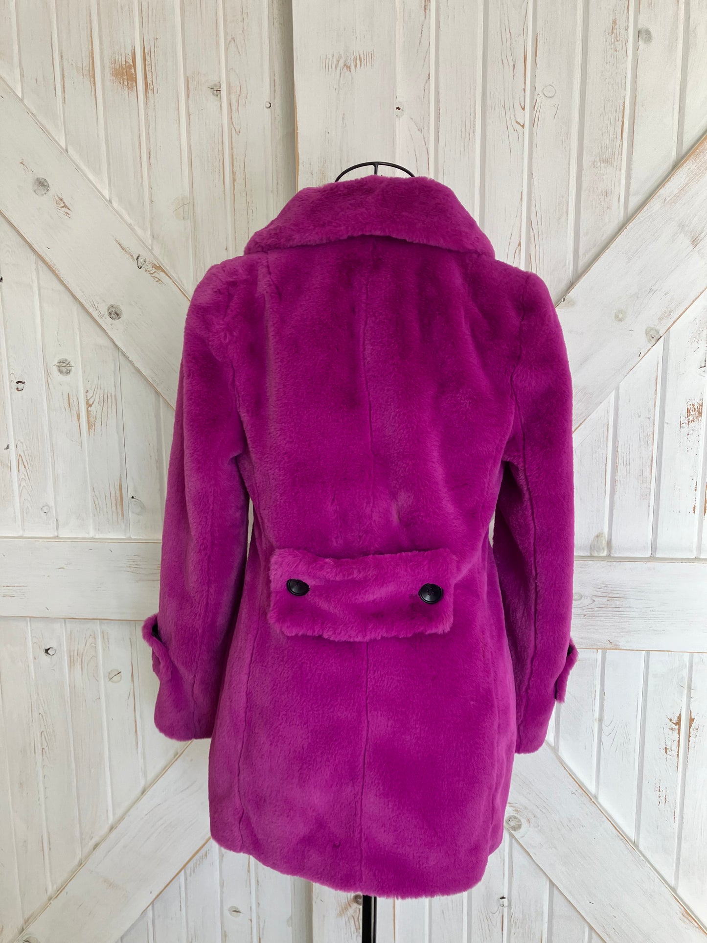 90's Deadstock with Tags Betsey Johnson Purple Pink Shag Fluffy Peacoat Pea Coat XS