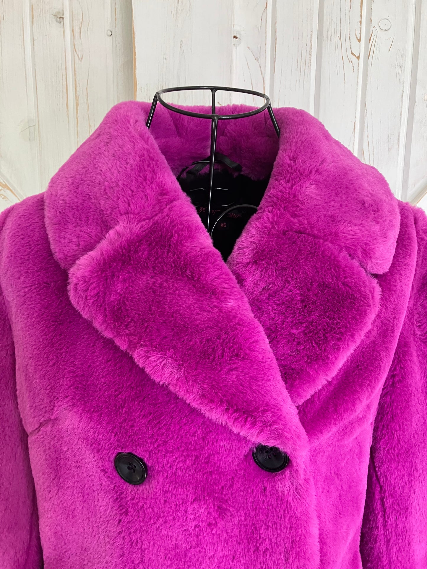 90's Deadstock with Tags Betsey Johnson Purple Pink Shag Fluffy Peacoat Pea Coat XS