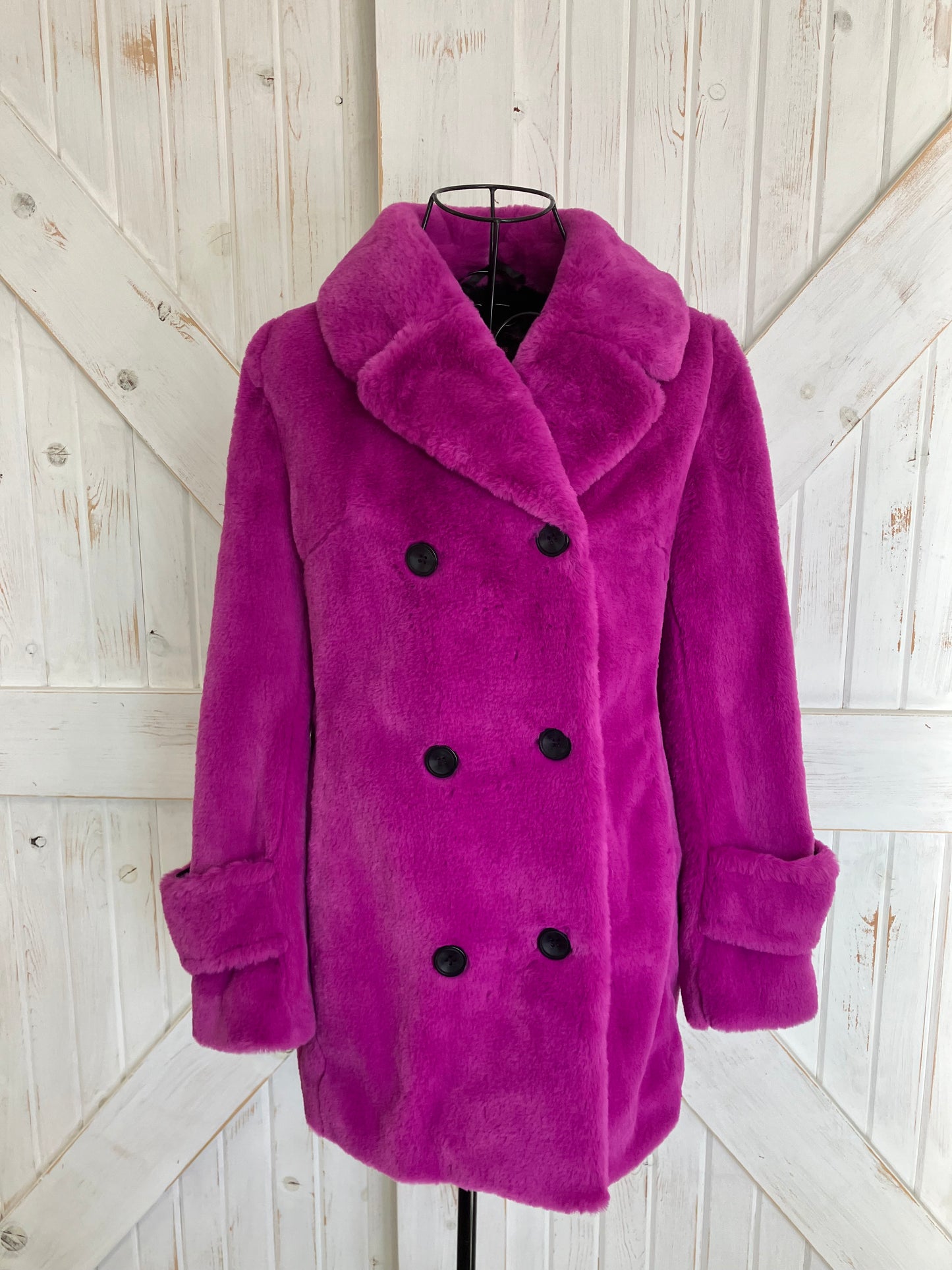 90's Deadstock with Tags Betsey Johnson Purple Pink Shag Fluffy Peacoat Pea Coat XS