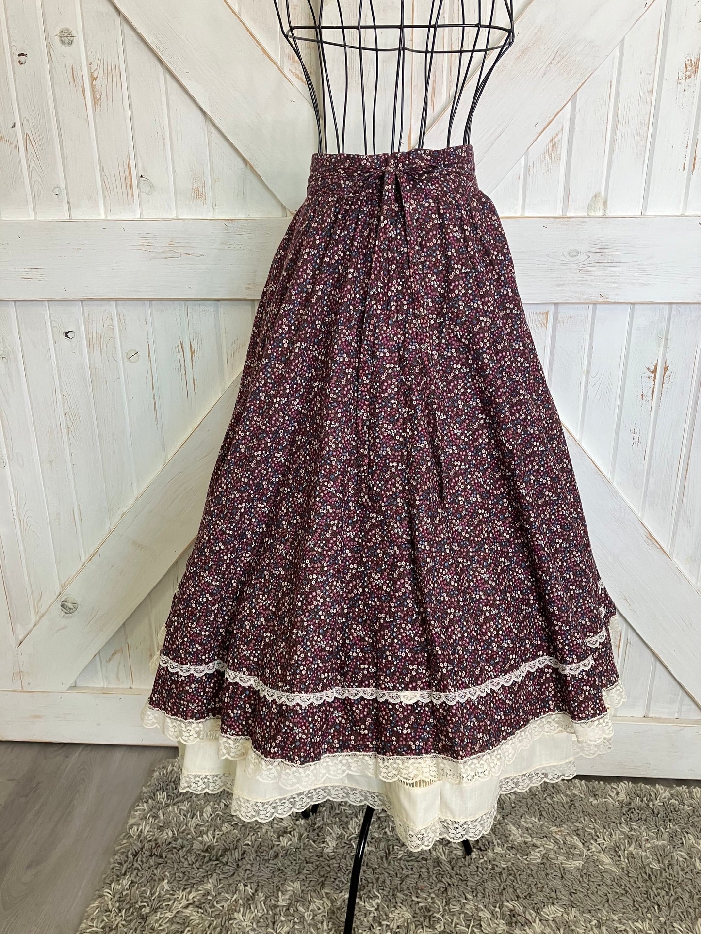 70's Vintage Gunne Sax Jessica's Gunnies Purple Pink Blue Ivory Calico Prairie Midi Skirt 9