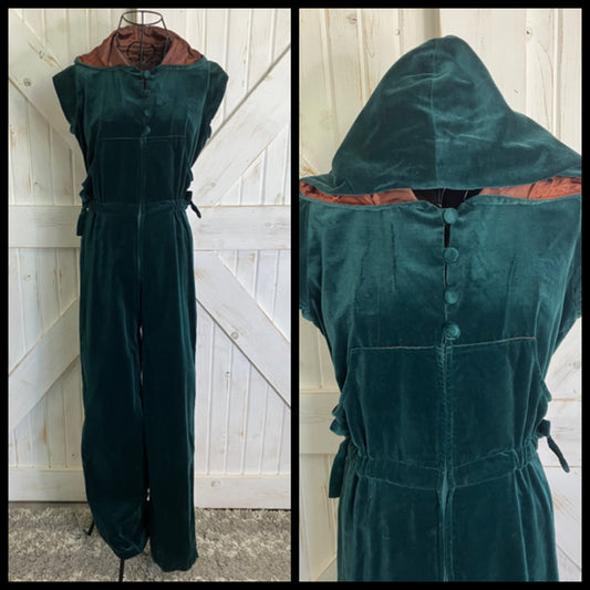 70's Vintage Rags by Kressandra Rag Dolls Green Velvet Hood Jumpsuit