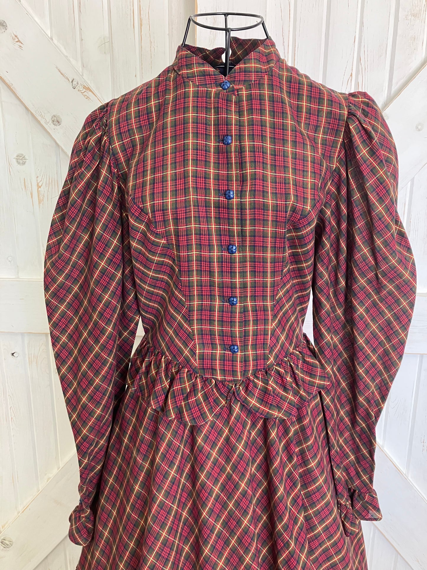 70's Vintage Candi Jones California Red Green Yellow Plaid Western Prairie Midi Dress