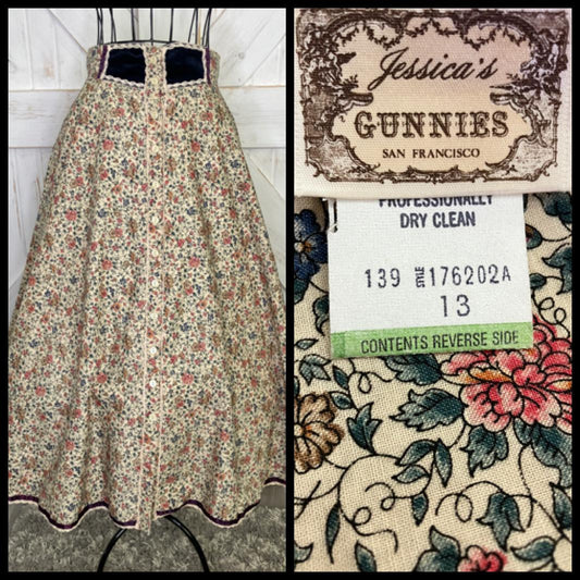 70's Vintage Gunne Sax Jessica's Gunnies Blue Velvet Pink Beige Purple Green Calico Prairie Midi Skirt 13