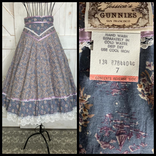 70's Vintage Gunne Sax Jessica's Gunnies RARE Novelty Sailboat Windmill Purple Prairie Midi Skirt 7