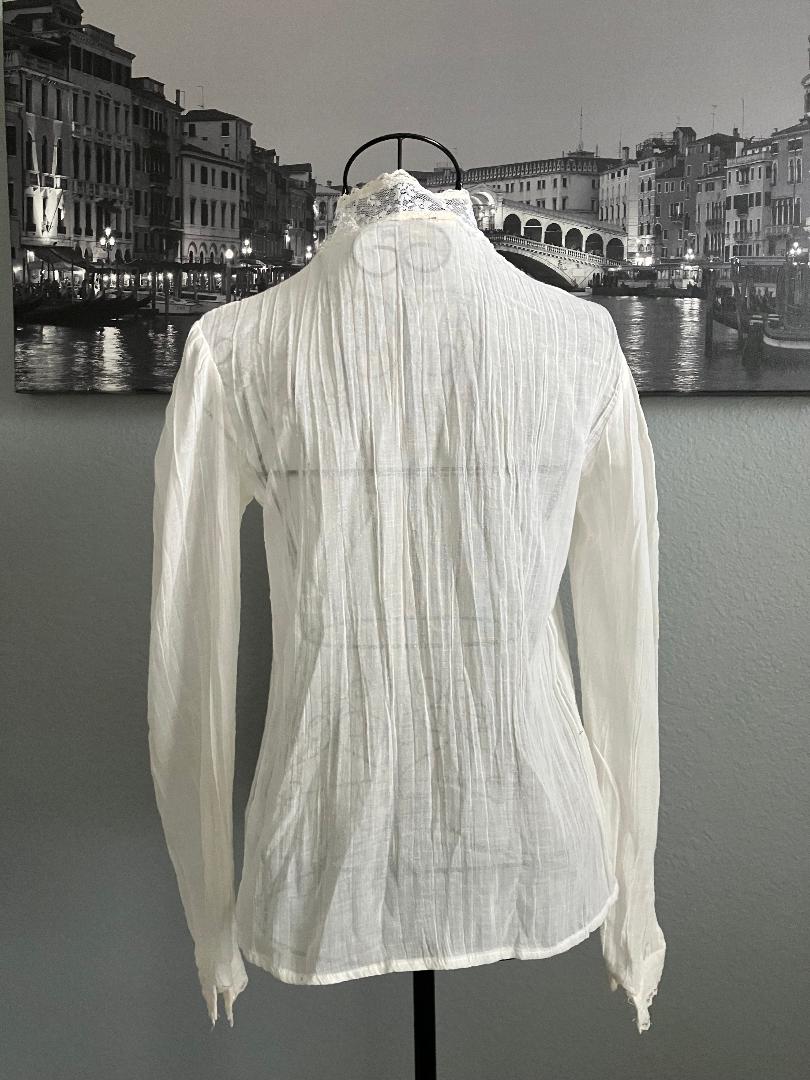 70's Vintage Gunne Sax Jessica's Gunnies Ivory Lace Crinkle Cotton Victorian Top Blouse