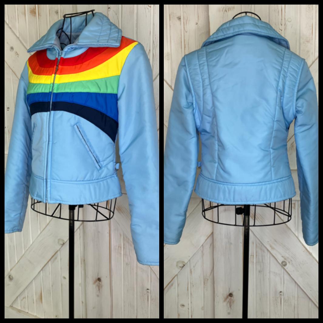 70's Vintage Sunggler Blue Rainbow Ski Snowboard Snow Winter Jacket Coat