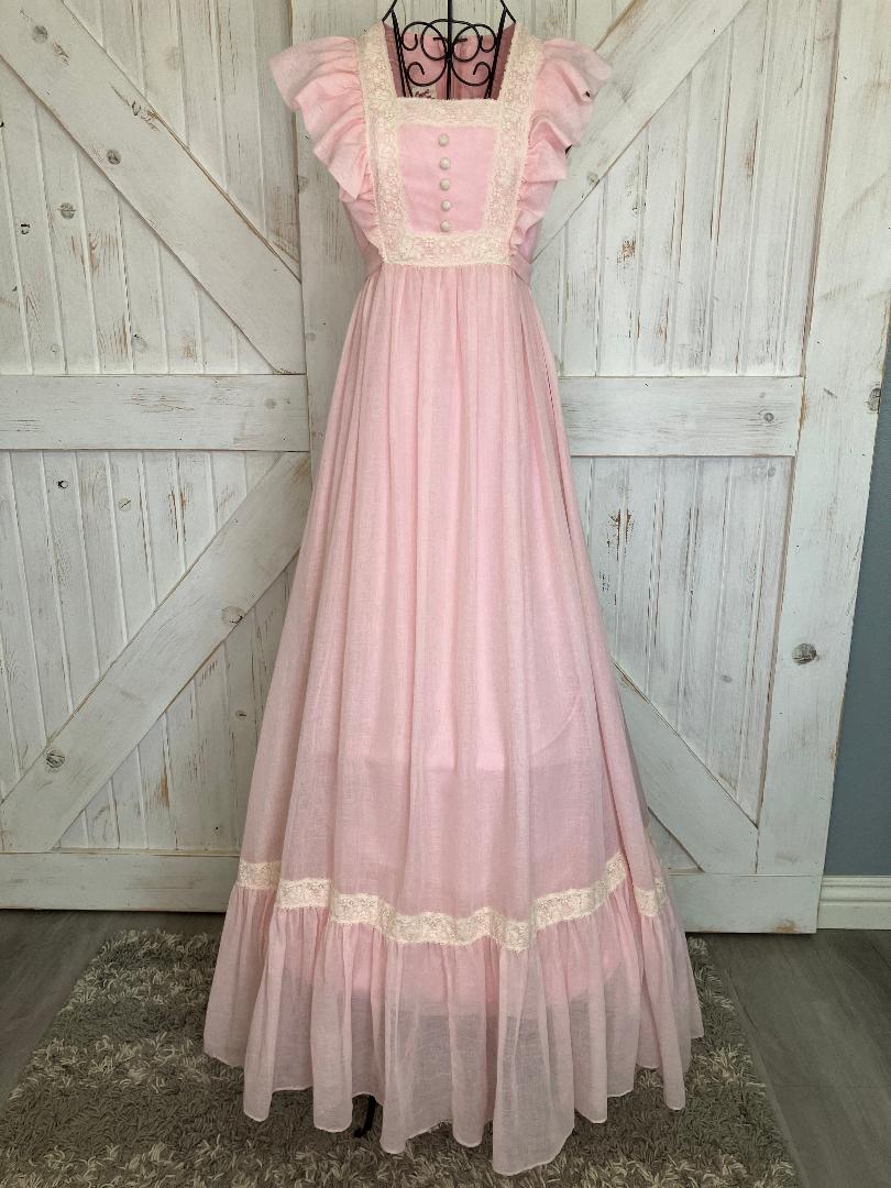 70's Vintage Candi Jones California Pink Princess Ivory Lace Prairie Maxi Dress