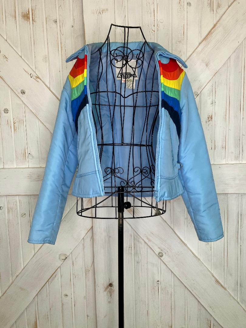 70's Vintage Sunggler Blue Rainbow Ski Snowboard Snow Winter Jacket Coat