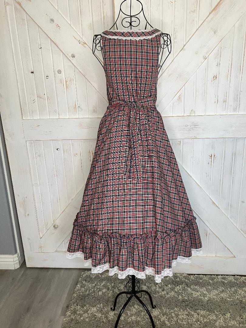 70's Vintage Gunne Sax Red Blue Green Yellow White Purple Tartan Plaid Prairie Midi Sundress Dress 9