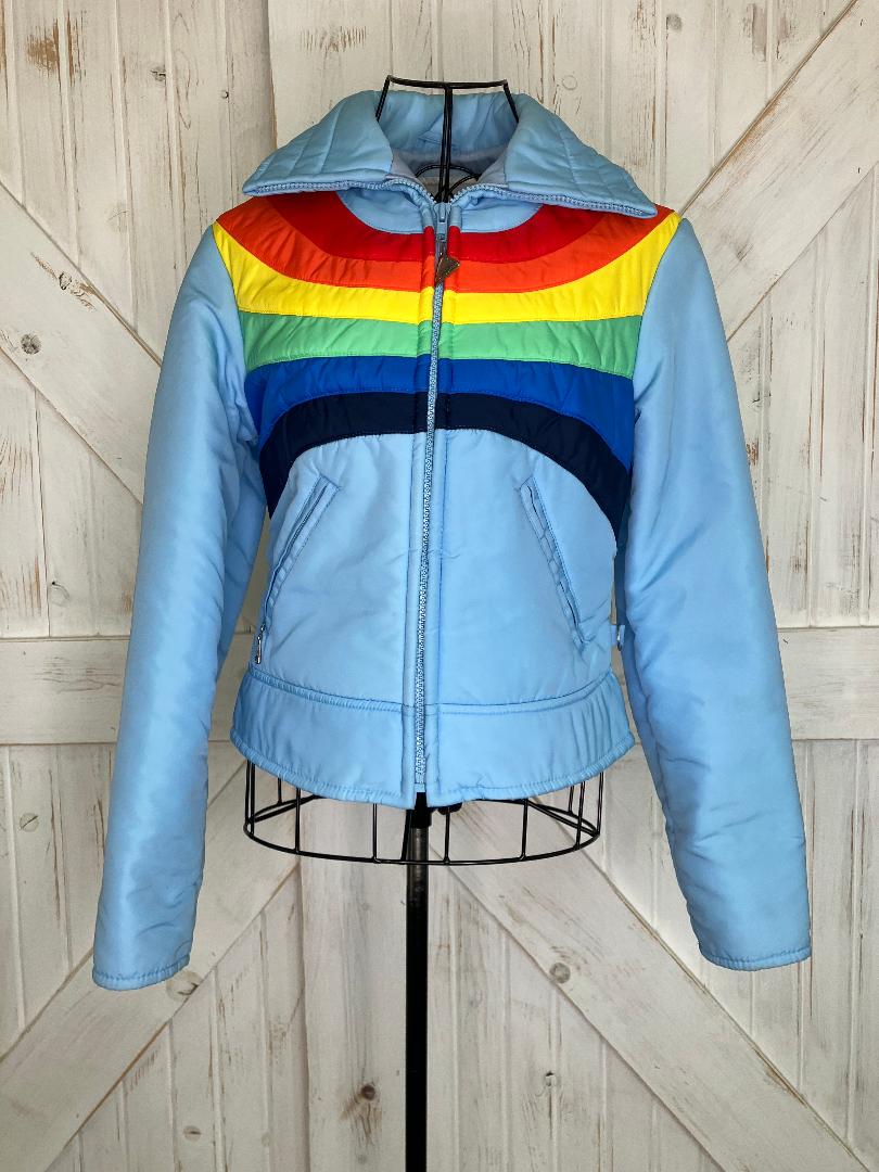 70's Vintage Sunggler Blue Rainbow Ski Snowboard Snow Winter Jacket Coat