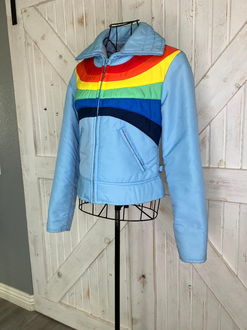 70's Vintage Sunggler Blue Rainbow Ski Snowboard Snow Winter Jacket Coat