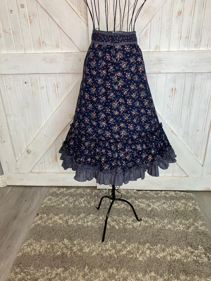 70's Vintage Gunne Sax Jessica's Gunnies Blue Purple Pink Calico White Polka Dot Prairie Midi Skirt