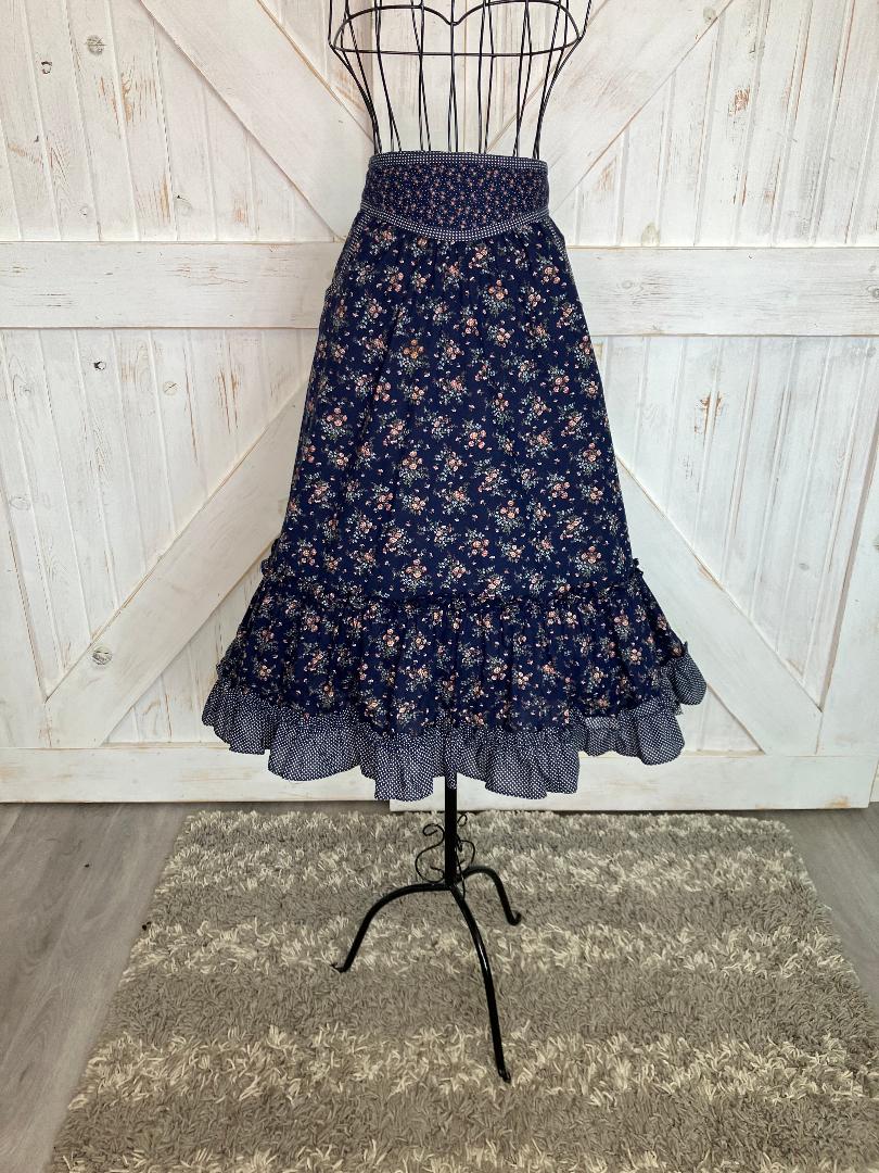 70's Vintage Gunne Sax Jessica's Gunnies Blue Purple Pink Calico White Polka Dot Prairie Midi Skirt