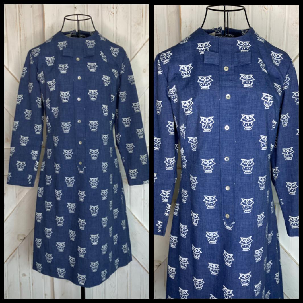 70's Vintage The Vested Gentress Blue White Owl Mod Shift Mini Dress